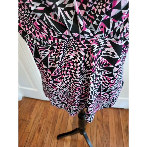 Vintage y2k Pink/Black Geometric Print Babydoll Layered Look Top XL Coquette - Picture 4 of 6